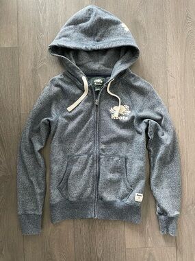 Roots Heathered Navy Zip Hoodie with Logo XXS women‘s sweaters extra small XS